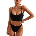 thumbnail image 1 of Women Bikini Set Solid Color Sexy Triangle Two Piece Swimsuit - Black, 1 of 6