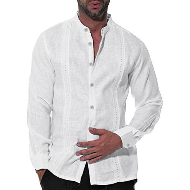 Chemises à Manches Longues pour Hommes Chemises en Lin Bouton vers le Bas  Chemises d'Été Confortables Décontractées Chemises de Plage Tops Chemisier  