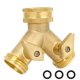 thumbnail image 2 of Divisor de manguera de latón - Conector de agua de jardín de 2 vías - Latón macizo, a prueba de fugas - para grifos estándar, jardinería y cuidado del césped, 2 of 7