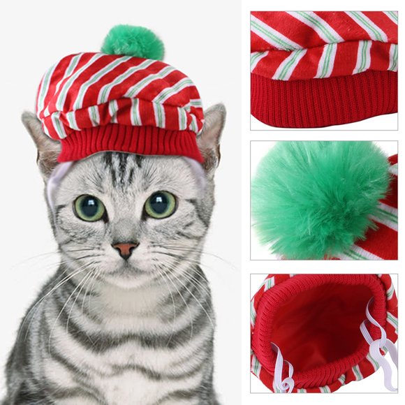 Cheers.US Cat Christmas Hat Puppy Dog Santa Hat Head Friendly Pet Dogs Cats Knitted Beanie Neckerchief Kit for Christmas Wear Accessories Christmas Costume Outfits for Pet Dog Cat Rabbit