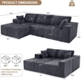 thumbnail image 2 of Aukfa 104" Cloud Sectional Sofa Modular Boneless Couch for Living Room, 5 Pillows, Corduroy, Gray, 2 of 9