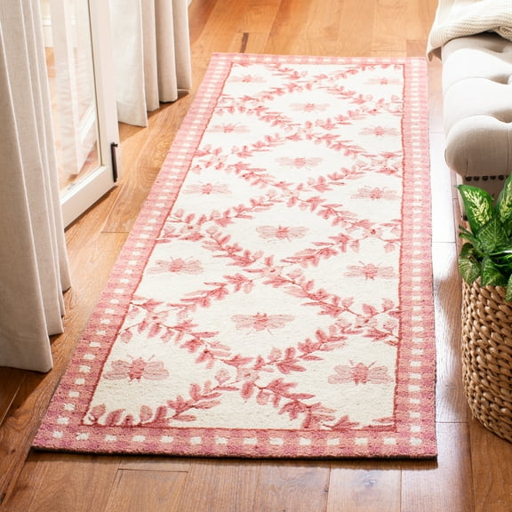 SAFAVIEH Chelsea Lara Floral Wool Runner Rug, Ivory/Rose, 2'6" x 10'