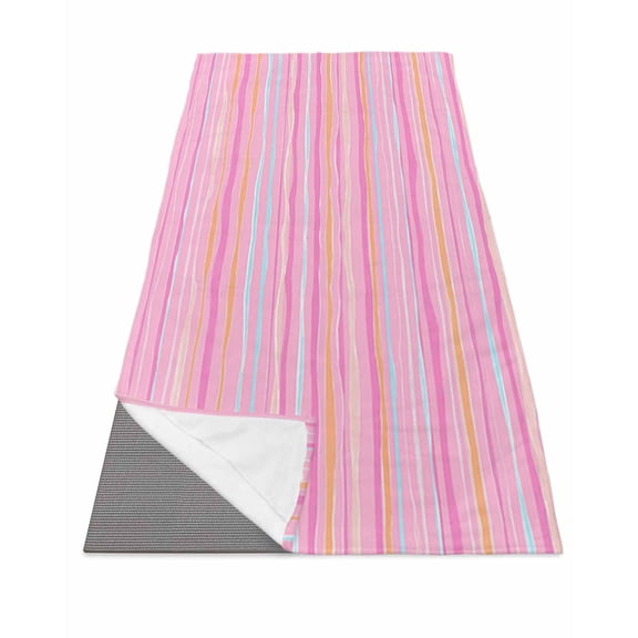 Pink Orange Blue Stripe Yoga Towel for Hot Yoga Non Slip, Modern Abstract Art Striped Farmhouse Yoga Mat Towel Absorbent Yoga Sweat Towels Microfiber Hot Yoga Blanket for Bikram Pilates 26"x74"