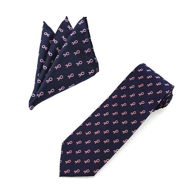 Set de 2 Pièces: Jacob Alexander Garçons 'prép Ruban Rose Cancer du Sein Sensibilisation Modèle Auto-Cravate 8,25 cm Largeur Cravate Régulière et Poche Mouchoir Carré Mouchoir