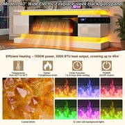 Blotout 71 Fireplace TV Stand with 40 Fireplace, LED Lights & Power Outlet for 85/80/75 Inch TV, Modern Gaming Entertainment Center with High Gloss Cabinet, Media TV Console for Living Room (White)