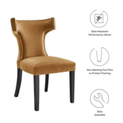 Modway Curve Performance Velvet Dining Chairs - Set of 2 in Cognac