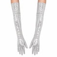 thumbnail image 2 of Unique Bargains 1 Pair Party Gloves Elegant Extra Long Sequin Long Opera Party Gloves 23.62"x4.72" Silver Tone, 2 of 5