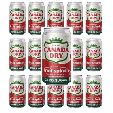 Canada Dry Caffeine Free Zero Sugar Fruit Splash Cherry Ginger Ale Soda Pop, 12 fl oz (Pack of 18)