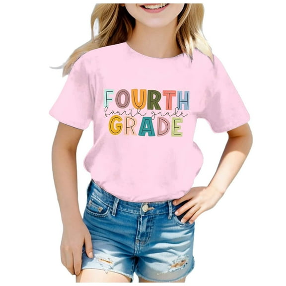 SNKSDGM Girls Girls Shirts Size 12-14 Black Girls Shirts Size 5T Children's Fashion Back to School Season Printed Round Neck Short Sleeve Casual T Shirt Top (11) 12-13 Years