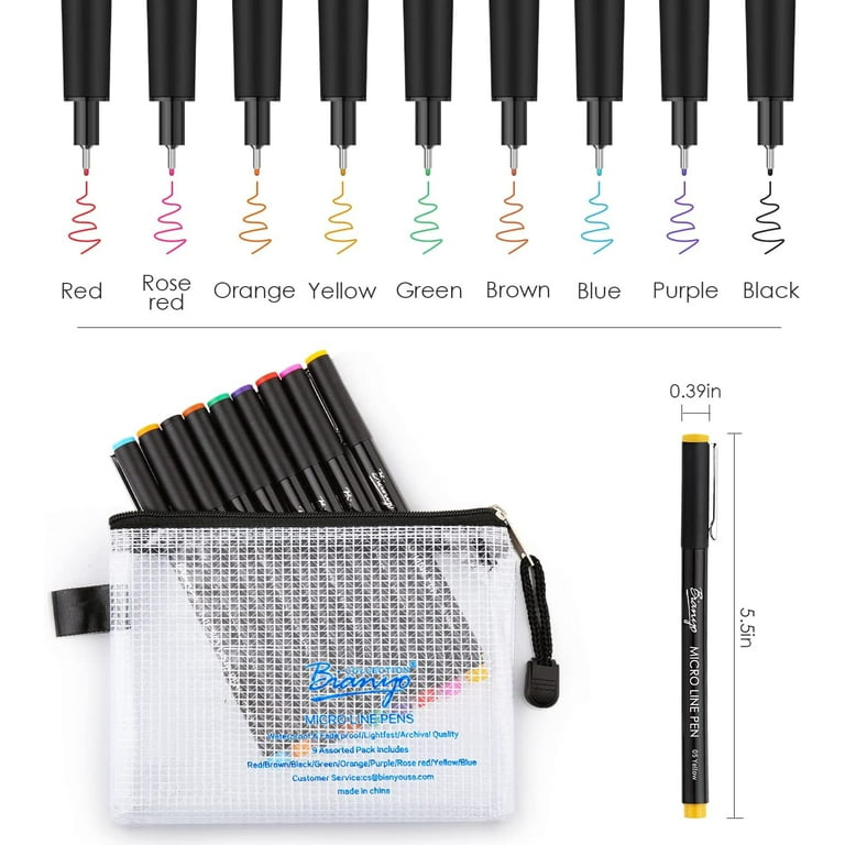 Bianyo Black Pigment Ink Drawing Pens, Size 0.8, Pack of 9 with Zipper  Pouch, Waterproof Archival Ink Fineliner Pens for Drawing, Sketching,  Bullet