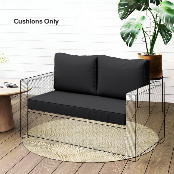 Outsunny 2 Seater Patio Furniture Cushions, 5 in Outdoor Loveseat Cushions with Removable Cover, Replacement Cushions for Outdoor Furniture, Black
