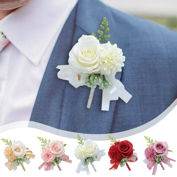 PPgejGEK Groom Bridal Flower Brooch Corsage for Wedding Floral Pin Plastic Multicolor Decorative Accessory Handcrafted Design for Suits Parties or Events
