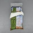 thumbnail image 2 of Ambesonne Rustic Bedding Set 4 Pcs, Colored House Old Door, Queen, Blue Green, 2 of 3