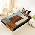 thumbnail image 5 of Castle Fairy Mid Century Wood Geometric Inlay Twin Sheets 3pcs,Minimalist Textured Wood Panel Bedding,Brown Sky Blue,1 Flat Sheet, 1 Fitted Sheet and 1 Pillowcase, 5 of 7
