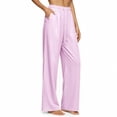 thumbnail image 2 of VBVC Women's Ribbed Wide Leg Lounge Pants, Elastic Drawstring Waist Casual Pants For Women , Ladies' Lightweight Soft Trousers with Pockets, Pink , S-2XL, 2 of 10