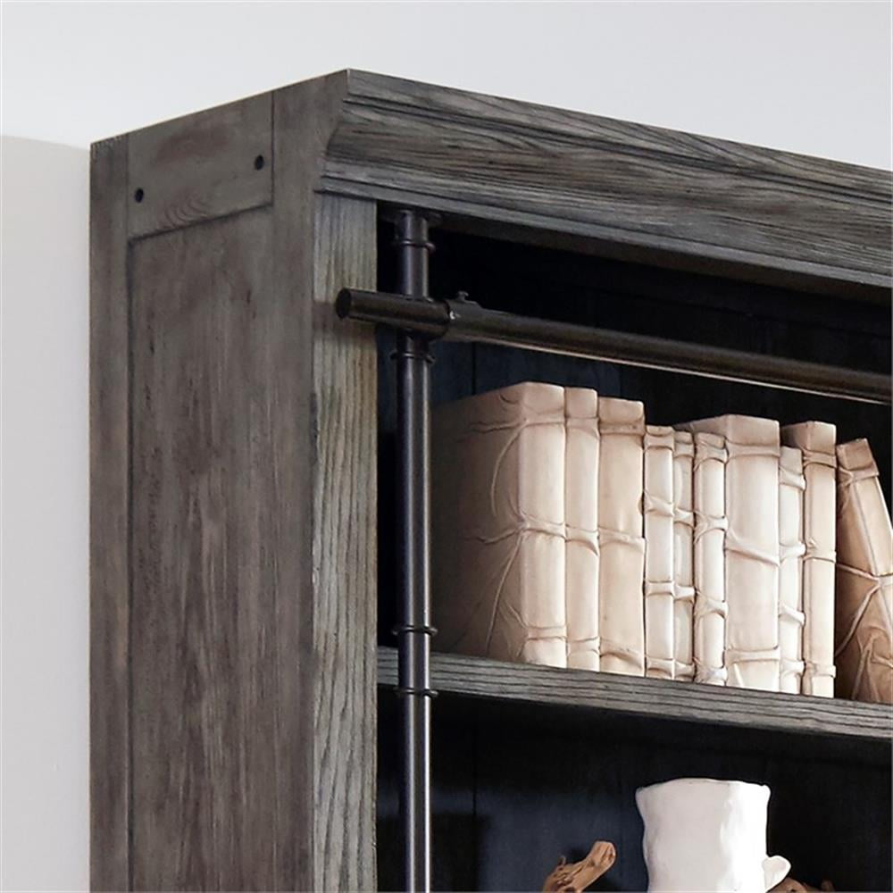 Pemberly Row 8' Tall Wood Bookcase Wall With Ladder Aged Office Bookcases - Gray