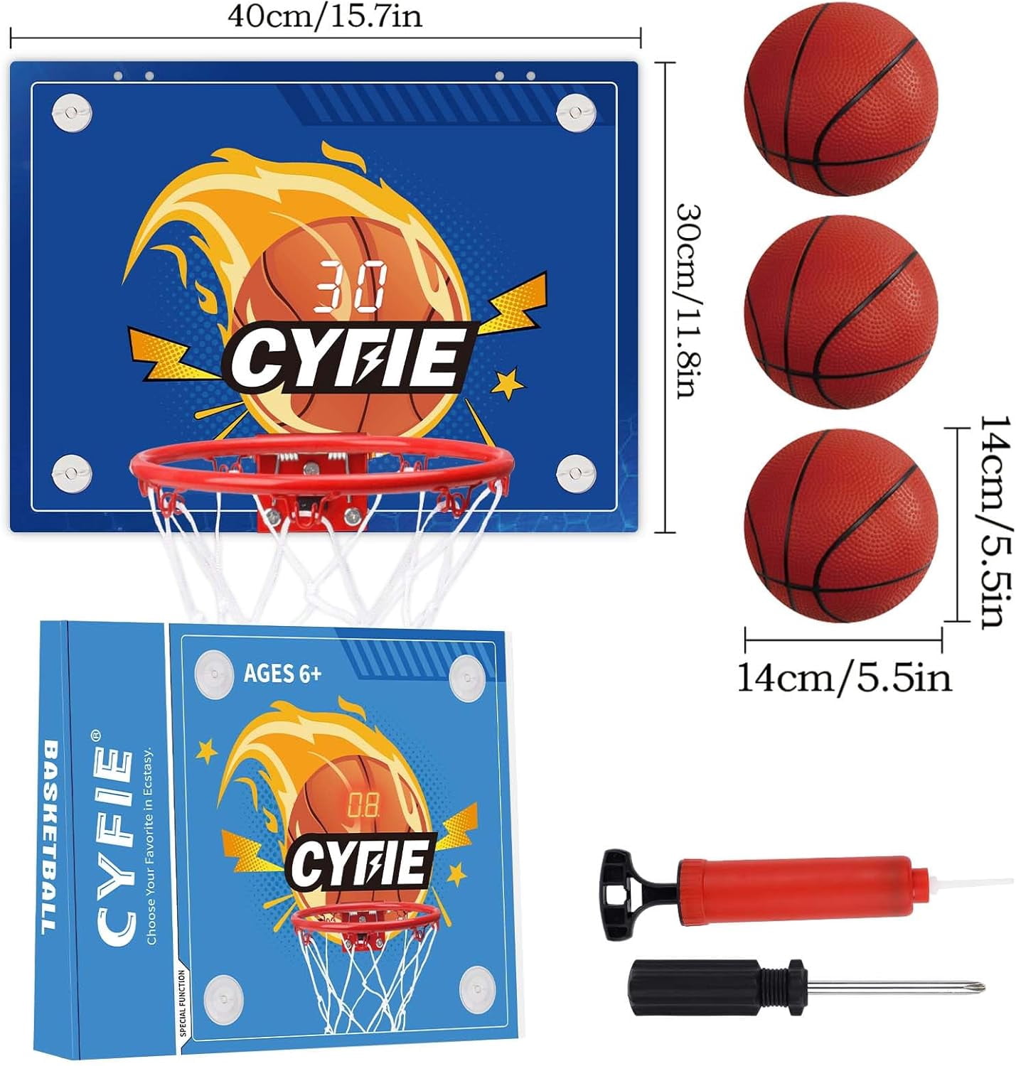 CYFIE Suction Cup Basketball Hoop with Scoreboard and Sounds, Mini Toy Basketball Hoop, 3 Balls