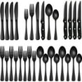 thumbnail image 4 of 24-Piece Black Silverware Set with Steak Knives, AOKIWO Black Flatware Set for 4, Food-Grade Stainless Steel Tableware Cutlery Set, Mirror Finished Utensil Sets for Home Restaurant, 4 of 7