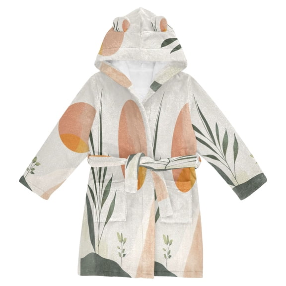 FORMRS Niños Bathrobe Unisex Hooded Robe Soft Plush Pajamas Sleepwear, Size 2-3T, Art Plant