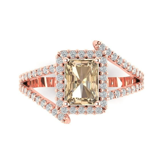 1.935 ct Emerald Cut Yellow Moissanite Solitaire with Accents Engagement Ring for Women in 14K Rose Gold