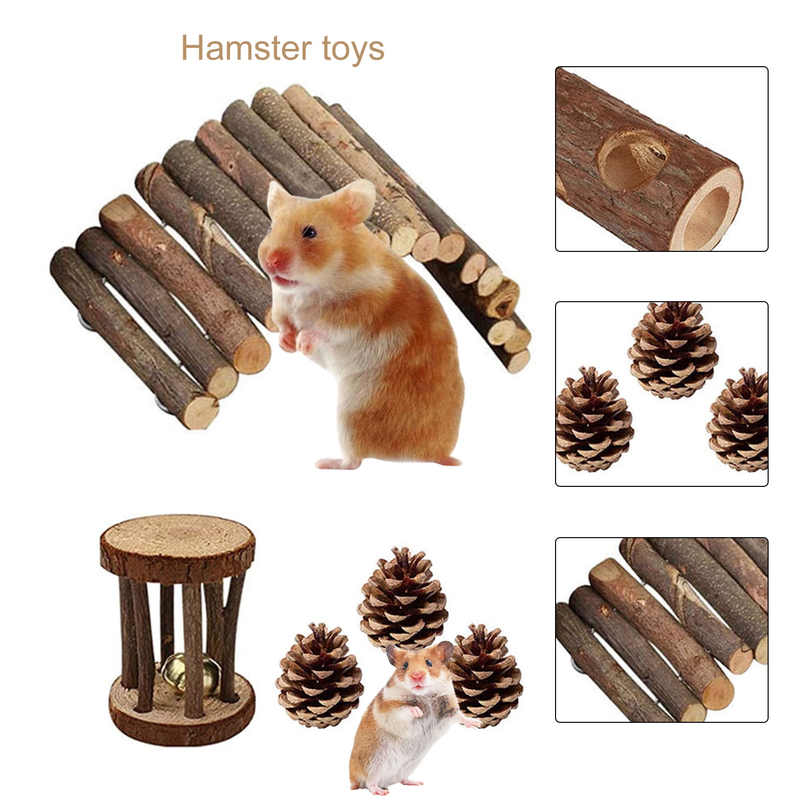 DOPI 7Pcs/Set Molar Toy Long Lifespan Relieve Anxiety Wood Hamster Chew Toy Set for Chinchillas