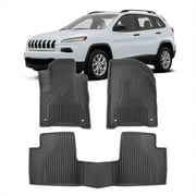 AJP Distributors 3-Pieces All Weather Season Proof Guard Protection Heavy Duty Rubber Floor Mats Liner Front & Rear Set Compatible/Replacement For Jeep Cherokee WK2 2015 2016 2017 2018 2019 2020 2021