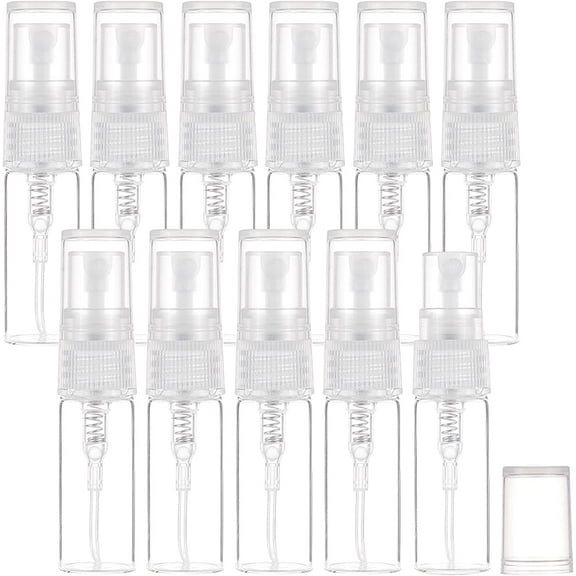 40PCS 3ml Mini Fine Mist Spray Bottle Transparent Glass Travel Empty Perfume Atomizer Sprayer Refillable Sample Bottle with Plastic Lid for Perfume Fragrances Travel Makeup Tool