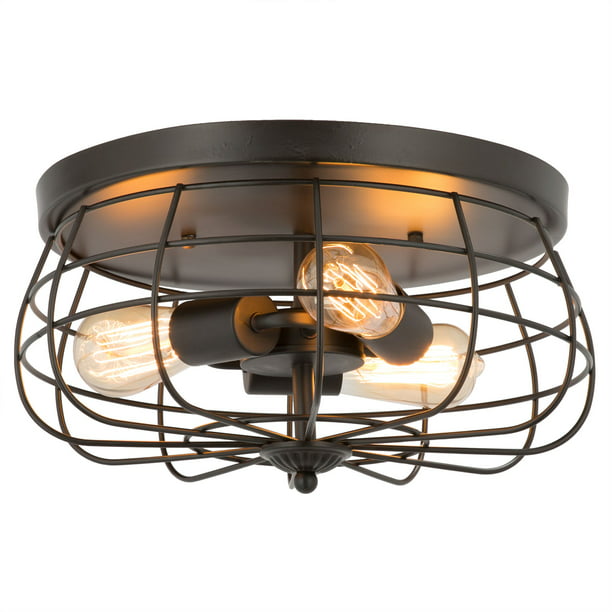 15 Industrial 3 Light Cage Flush Mount Ceiling Oil Rubbed Bronze Finish Com - Disney Themed Ceiling Lights