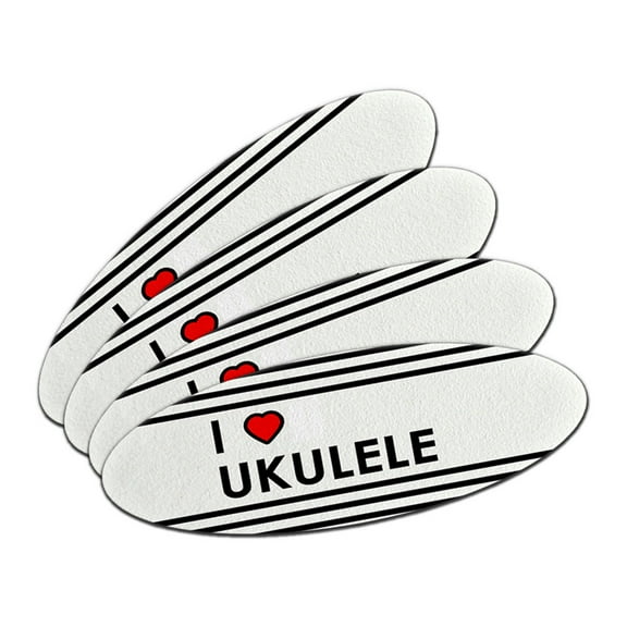 I Love Heart Ukulele Double-Sided Oval Nail File Emery Board Set 4 Pack