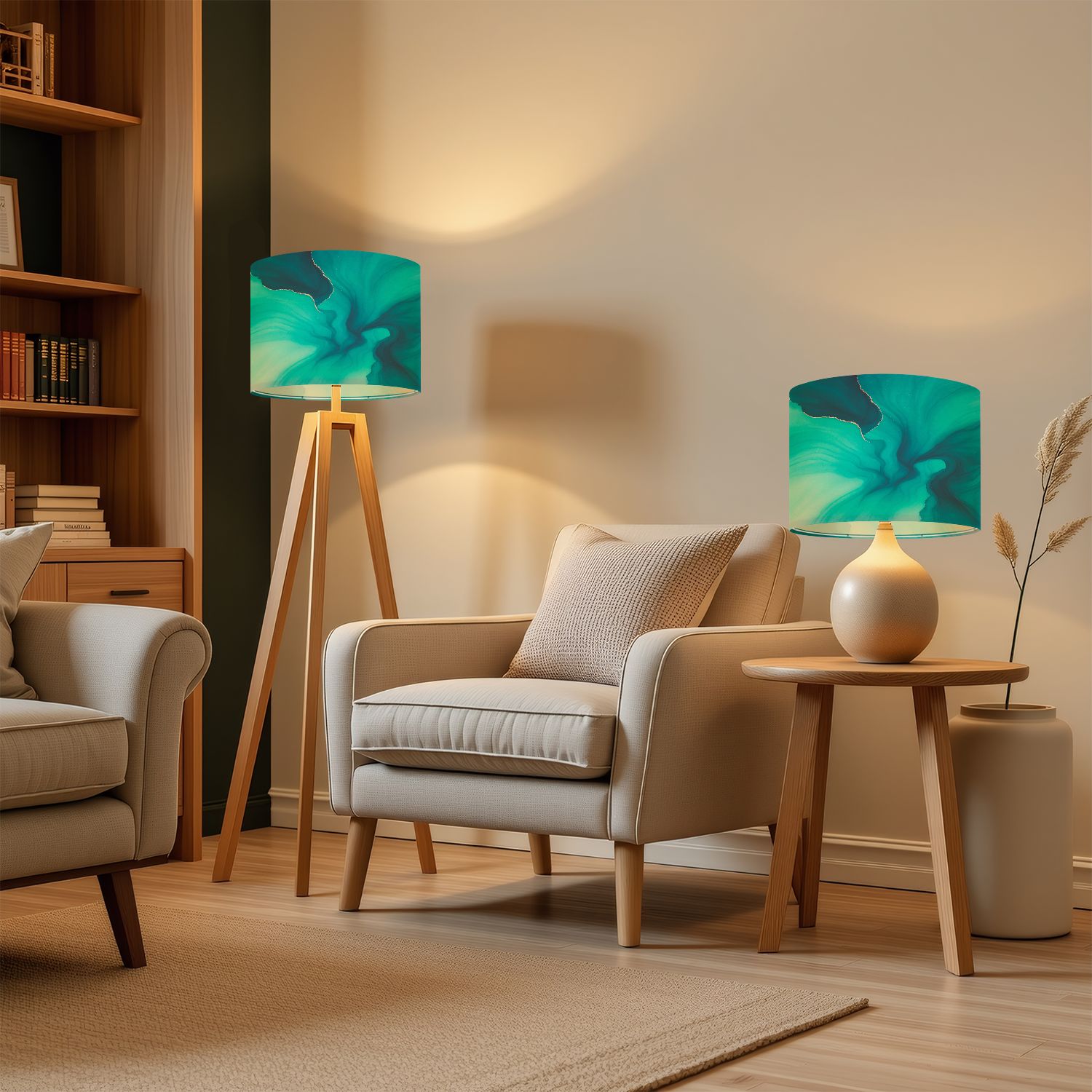 Lampshades 2 Pack Turquoise Ocean Water Canvas Painted Alcohol Ink Abstract 13"x13"x10" Light Shade for Table Lamps Floor Lamps Drum Lamp Shades Lampshade Replacement Easy Assembly