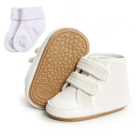 

Baby Boys Girls High Tops Ankle Sneakers Soft Anti-Slip Sole Corduroy Upper Infant Newborn First Walking Shoes with Socks