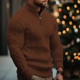 thumbnail image 2 of ASDFVBKG Quarter Zip Collared Sweaters for Men Long Sleeve Collar Lightweight Ribbed Knit Pullover Casual Mens Oversized Trendy Soft Fall Winter Solid Top Sweaters Coffee 3XL, 2 of 5