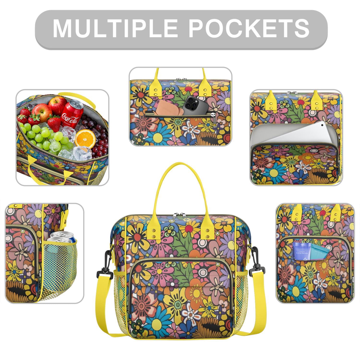Pioneer Flower Floral Print Pattern Womens Lunch Box for Work,Insulated Large Lunch Bag for Tween and Teen,Loncheras Para Mujer,Leakproof Adult Lunch Bag for Work,Beach,Travel,Picnic,Camping