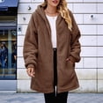 thumbnail image 6 of Women'S Long Sleeve Hooded Cardigan with Zipper Loose Plush Cardigan Jacket Women'S Plush Jacket Dark Brown XL, 6 of 9