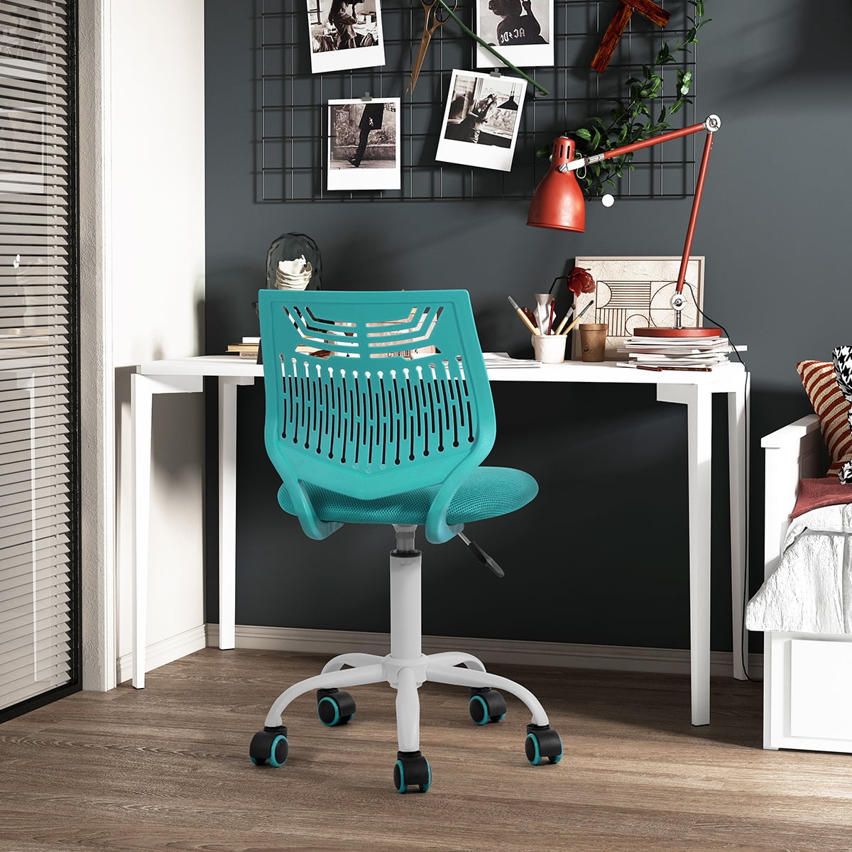 Armless Desk Chair, Adjustable Swivel Low Back Task Chair with Rolling Wheels, Ergonomic Mesh Study Chair for Kids Teens & Adults