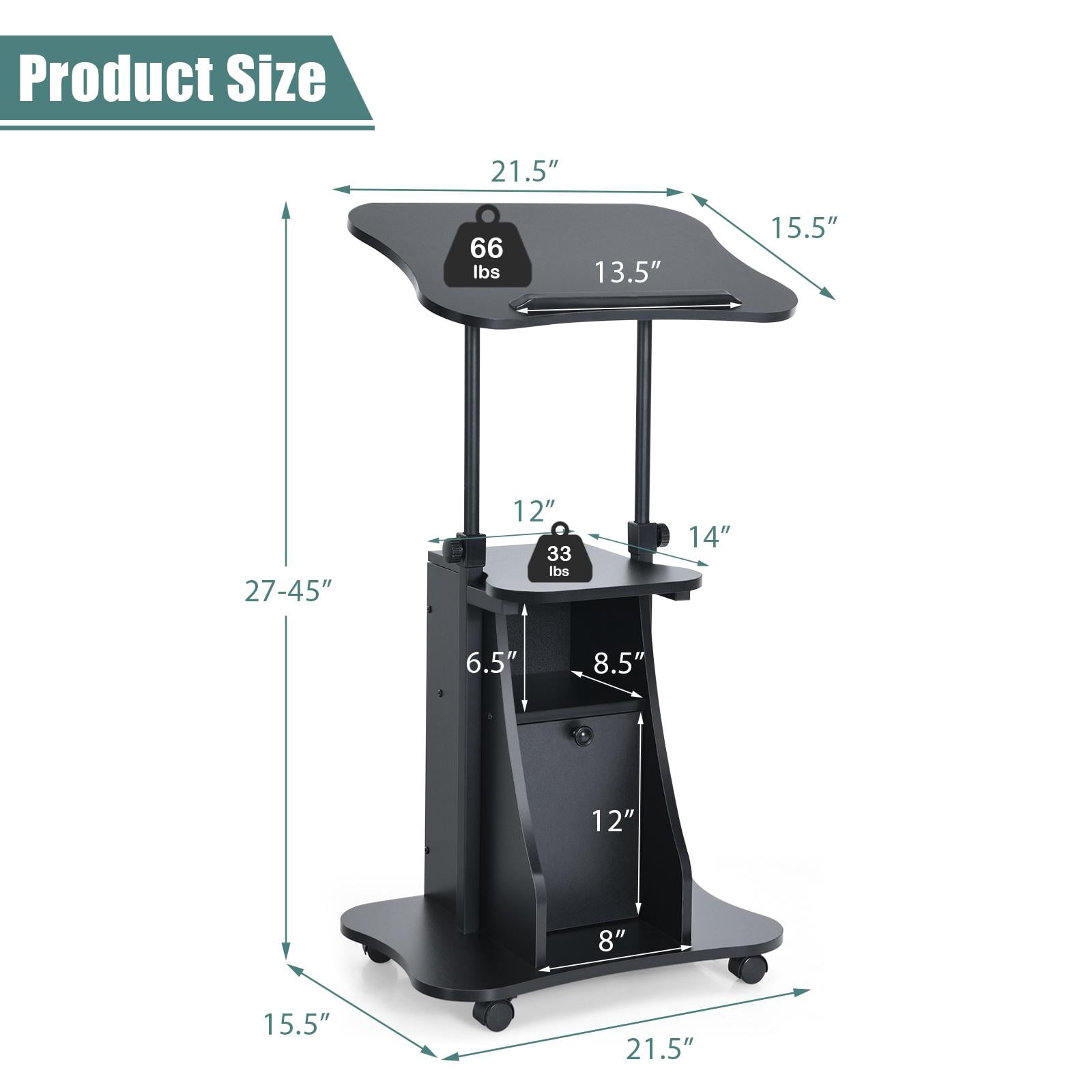 Giantex Mobile Sit to Stand Desk, Height Adjustable Standing Desk w/Tilting Desktop & Storage Cabinet, Ergonomic Rolling Laptop Desk, Home Office Computer Workstation on Wheels(2)