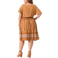 thumbnail image 3 of GRACE & GRANDEUR Women's Plus Size V Neck Flare Short Sleeves Floral Boho Midi Summer Dresses 2X Orange, 3 of 6