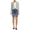 thumbnail image 3 of Time and Tru Women's High Rise Button Fly Denim Bermuda Short, 3 of 5
