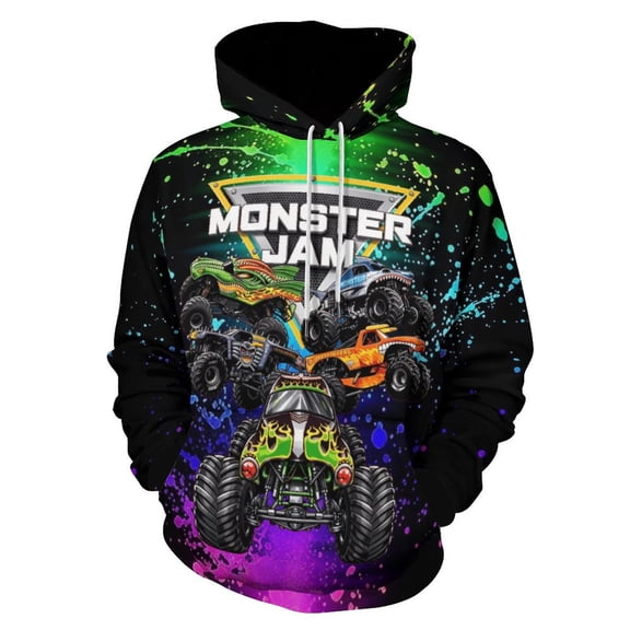 Monster Tru-cks Car J-am Hoodie 3D Print Pullover Hooded Long Sleeve Sweatshirts Tops Blouse with Pocket for Mens Womens