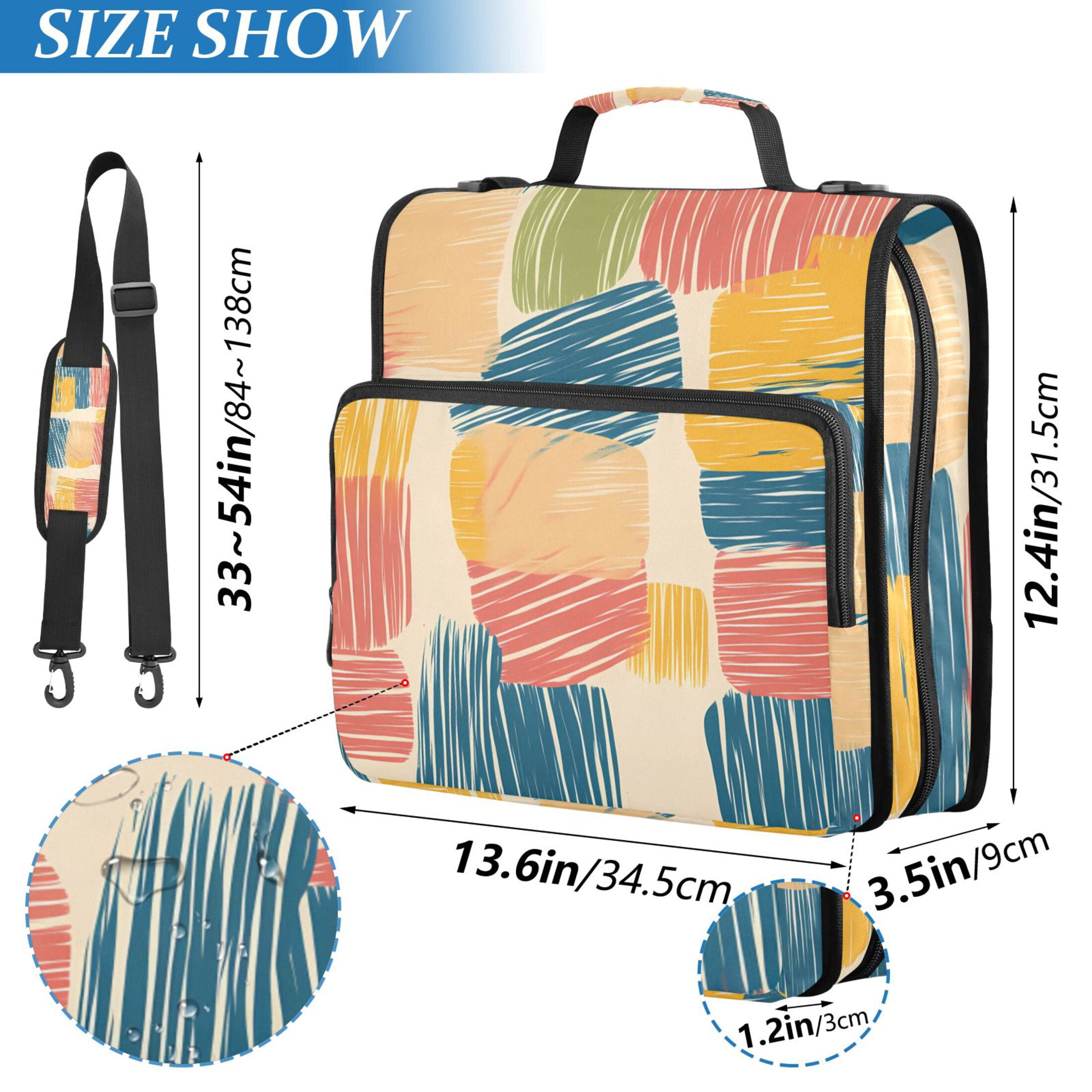 3 Ring Zipper Binder with Shoulder Strap Waterproof Trapper Keeper 2 Inch D-Ring 500 Sheets Capacity Colorful Line Doodle Squares