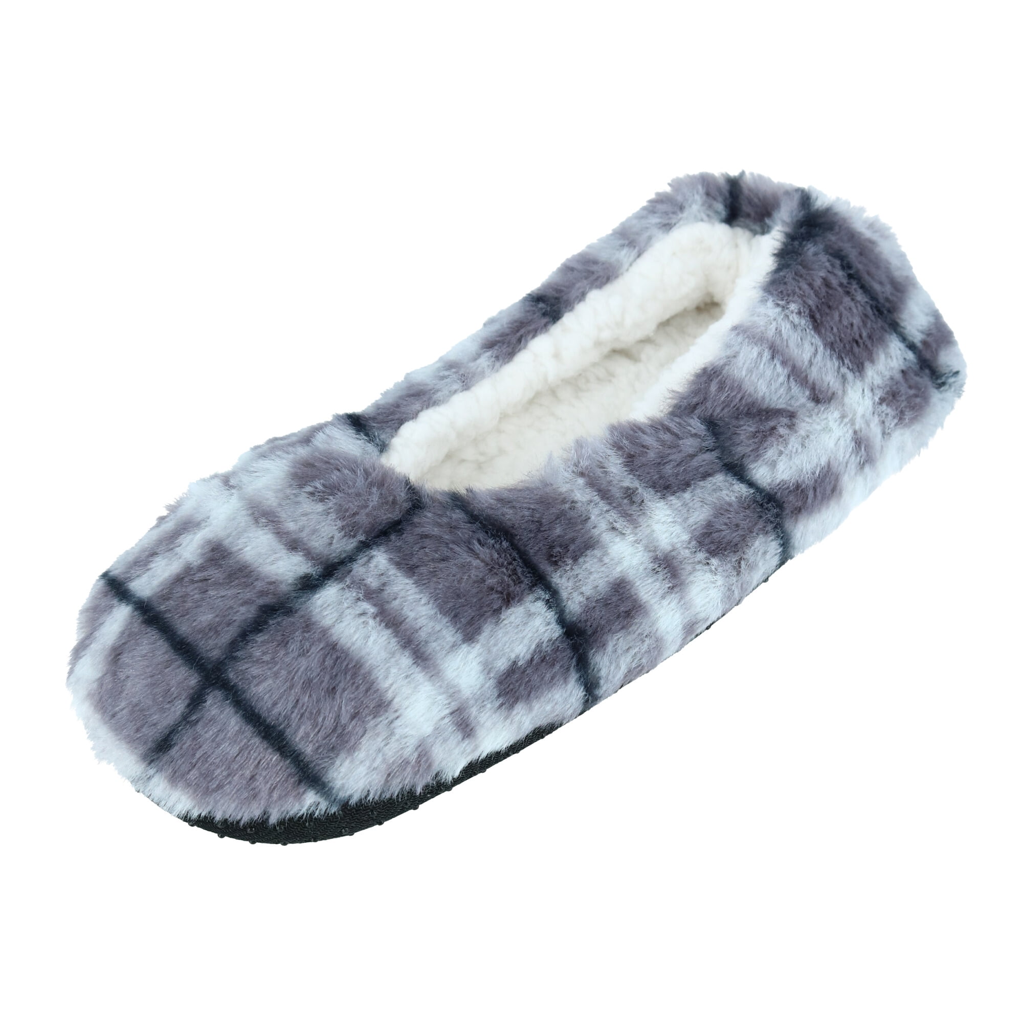 Love of Fashion Women's Fluffy Plaid Print Slippers with NonSkid
