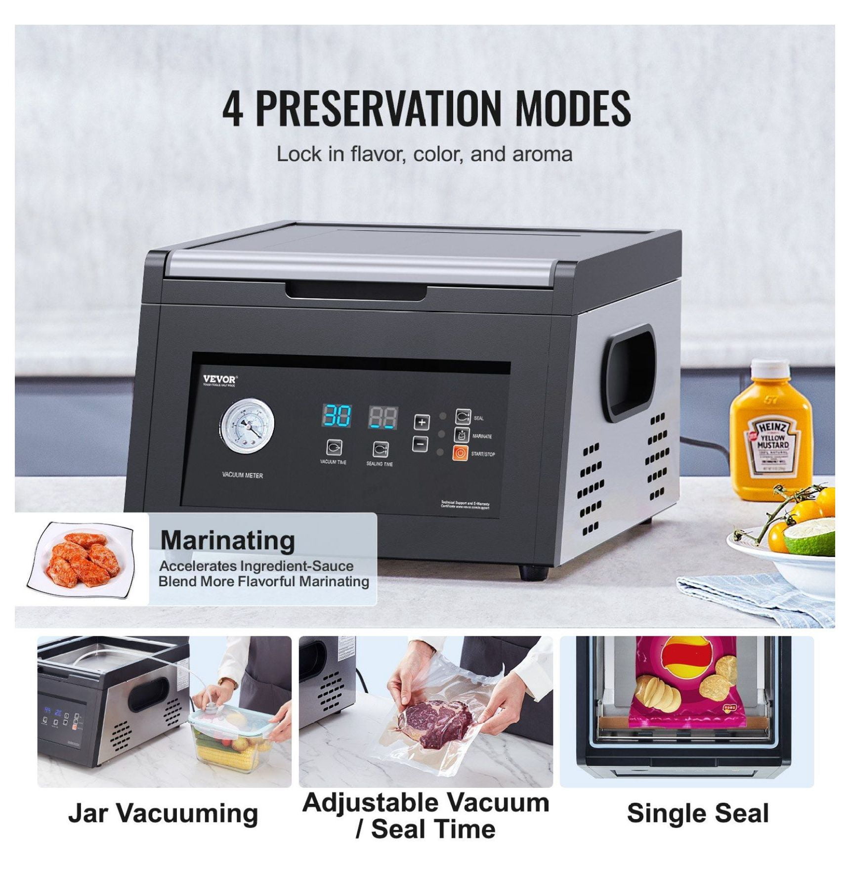 Chamber Vacuum Sealer, 380W Packing Machine for Food, 11.5" Seal Length