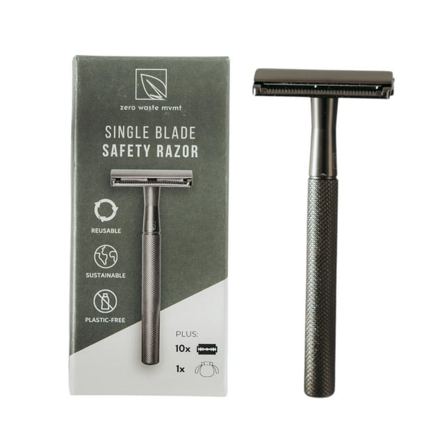 Zero Waste MVMT Single Blade Safety Razor for Men & Women (Onyx) Premium Aluminum Handle, Reusable & Plastic-Free – Smooth, Close Shave with Less Irri