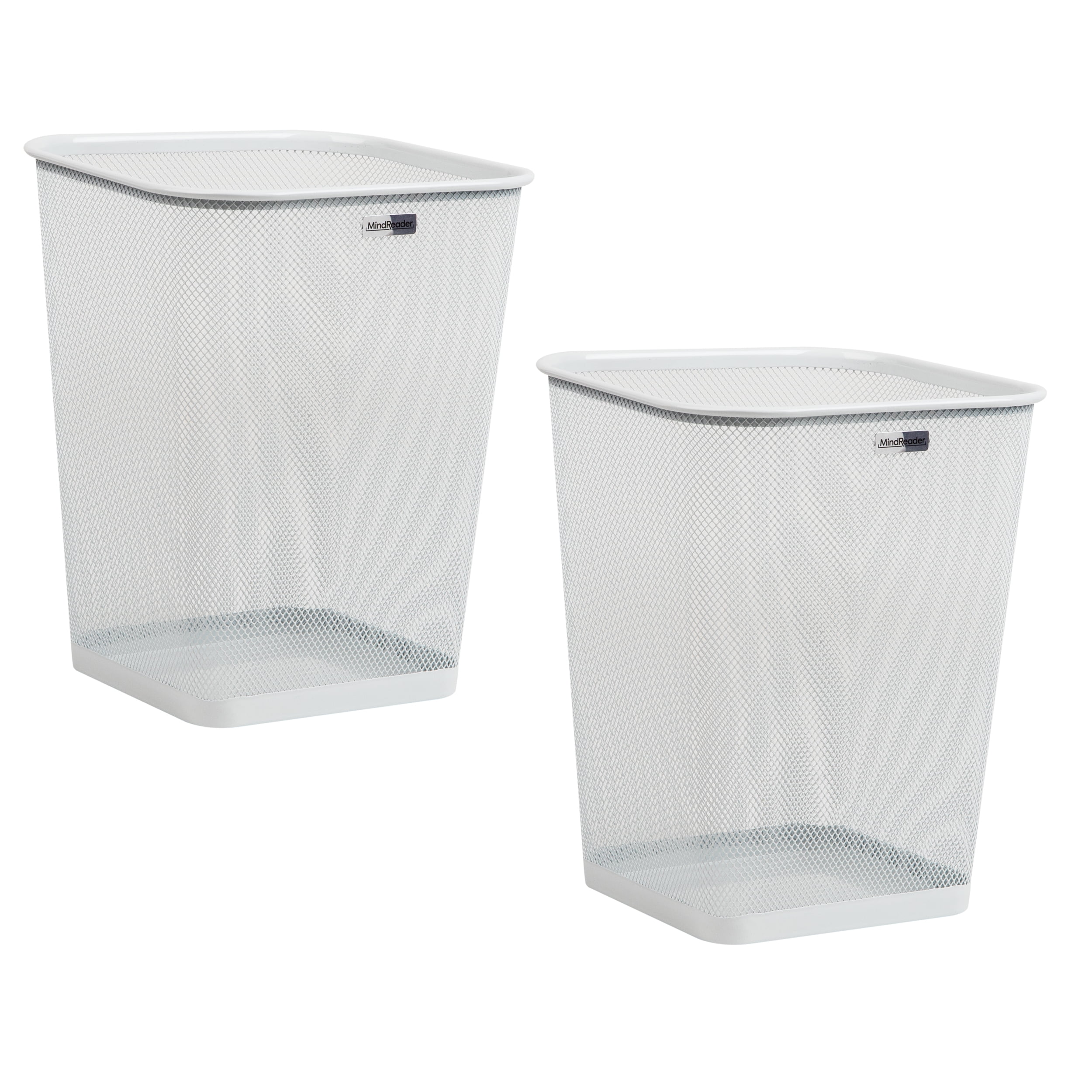 Mind Reader Mesh Trash Can, Waste Paper Basket, Square, Office, Metal, Set of 2, White