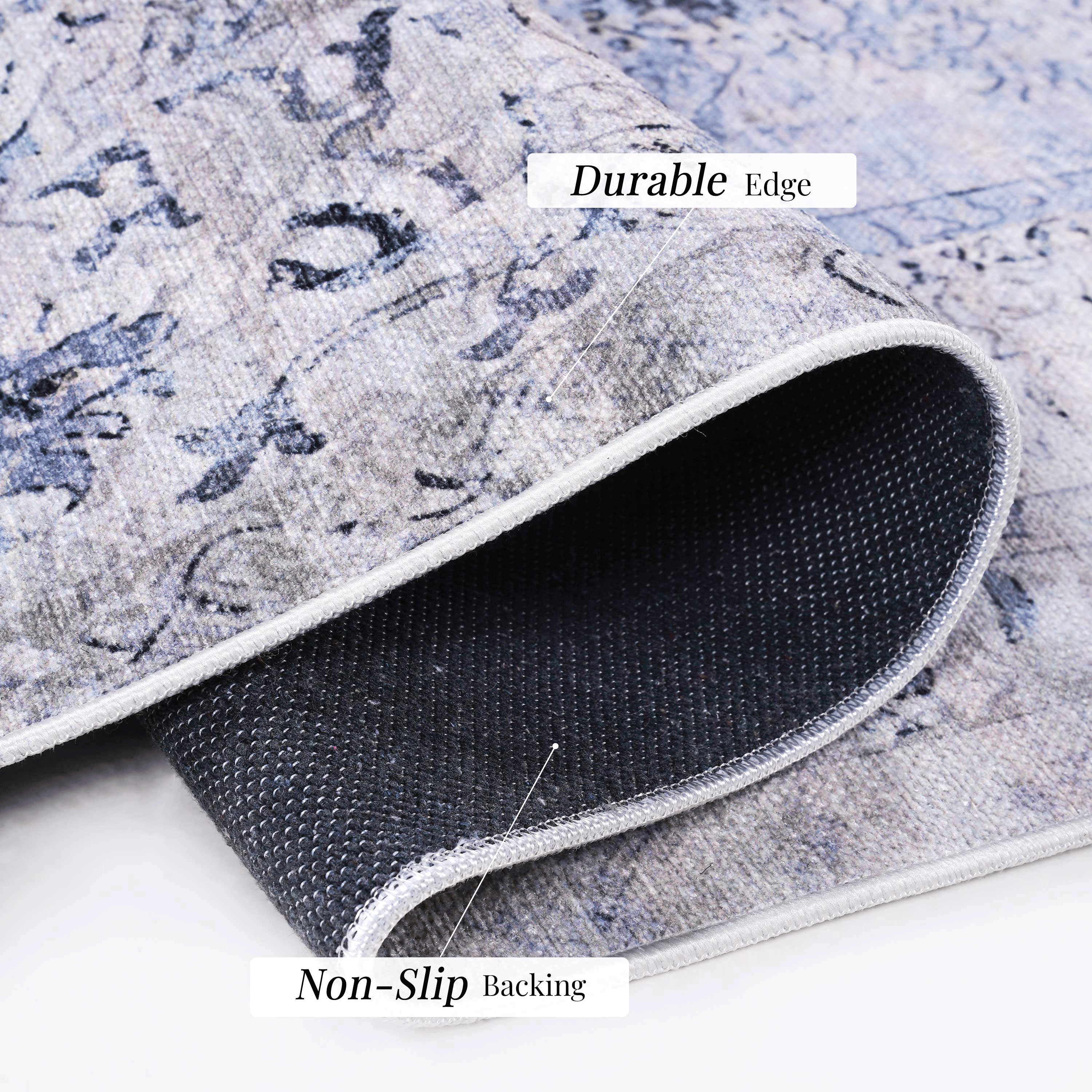 5x8 Area Rug Washable Low Pile Non Slip Non Shedding Foldable Kid Pet Friendly Blue Cream Rug for Living Room Bedroom Kitchen Dining Room Office Hallway Playroom