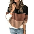 thumbnail image 1 of Daeful Pull Patchwork à Manches Longues pour Femmes Décontracté Chaud Tricoté Khaki S, 1 of 3