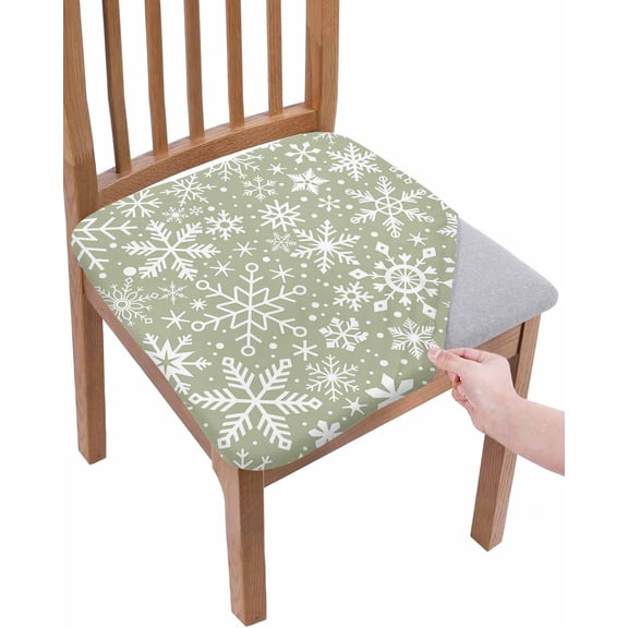 Green Christmas Chair Seat Covers for Dining Room Stretch Chair Seat Covers Set of 4, Snowflakes Xmas Winter New Year Chair Seat Protector Cushion Slipcovers for Kitchen Restaurant Office