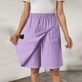 thumbnail image 6 of Knee Length Shorts for Women Summer Casual Cotton Linen Lightweight Elastic Waist Wide Straight Leg Skorts with Pockets, 6 of 7