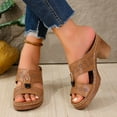 thumbnail image 4 of Mepaouo Women's Platform Chunky Heels Low Block Heeled Sandals Open Toe Slides Summer Mules Brown 10.5, 4 of 8