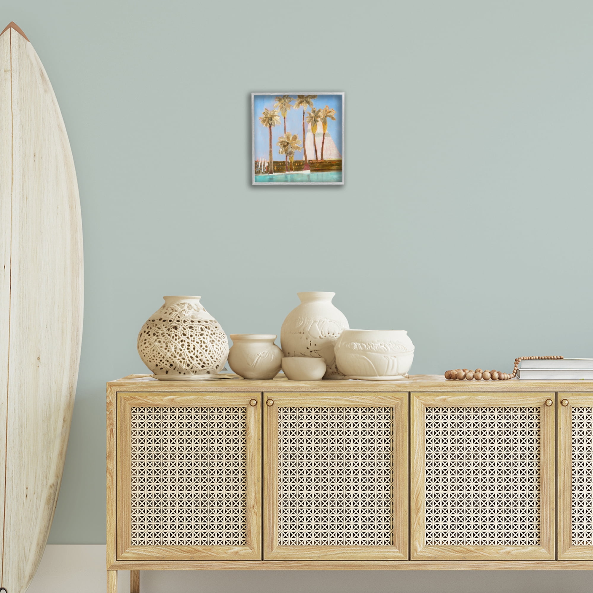 Stupell Industries Rustic Tropical Scene Coastal Painting Gray Framed Art Print Wall Art, 12 x 12